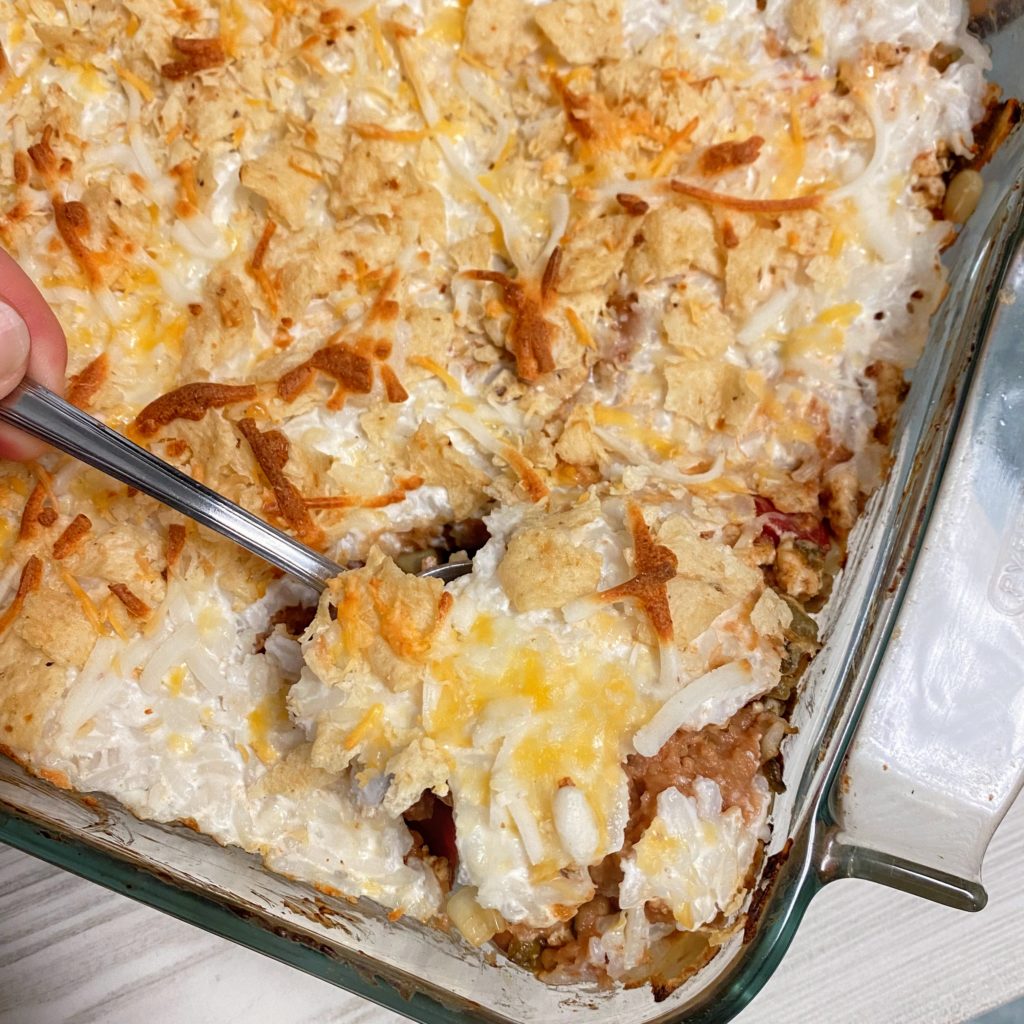 cheesy rice and beans bake