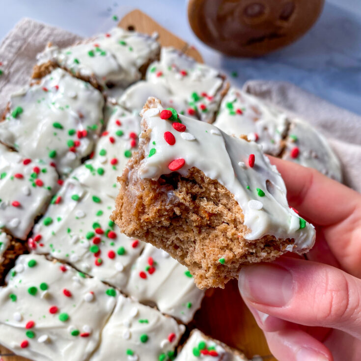 Gingerbread Cookie Bars with Frosting (Soft and Chewy)