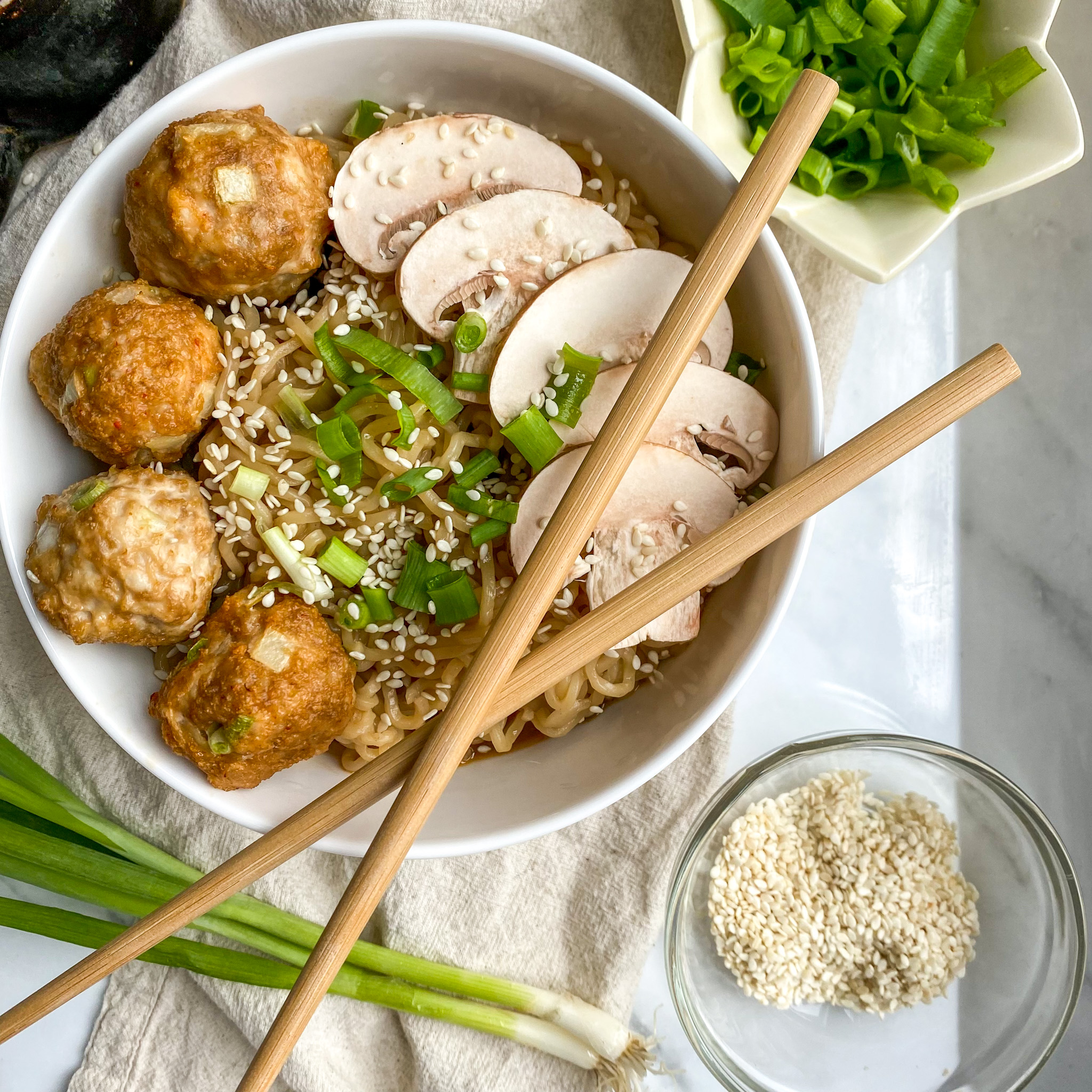 High Protein Meatball Ramen Bowl