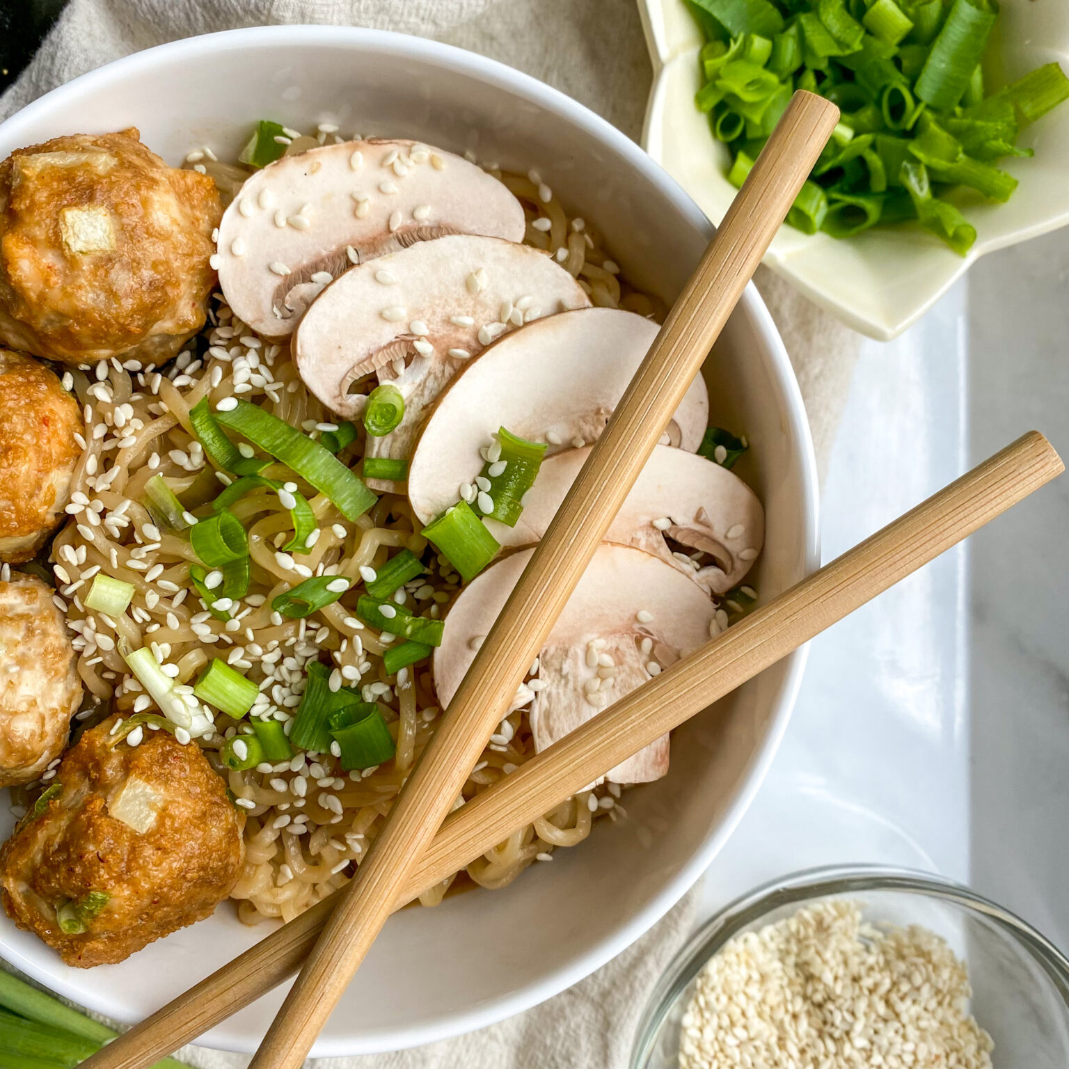 High Protein Meatball Ramen Bowl